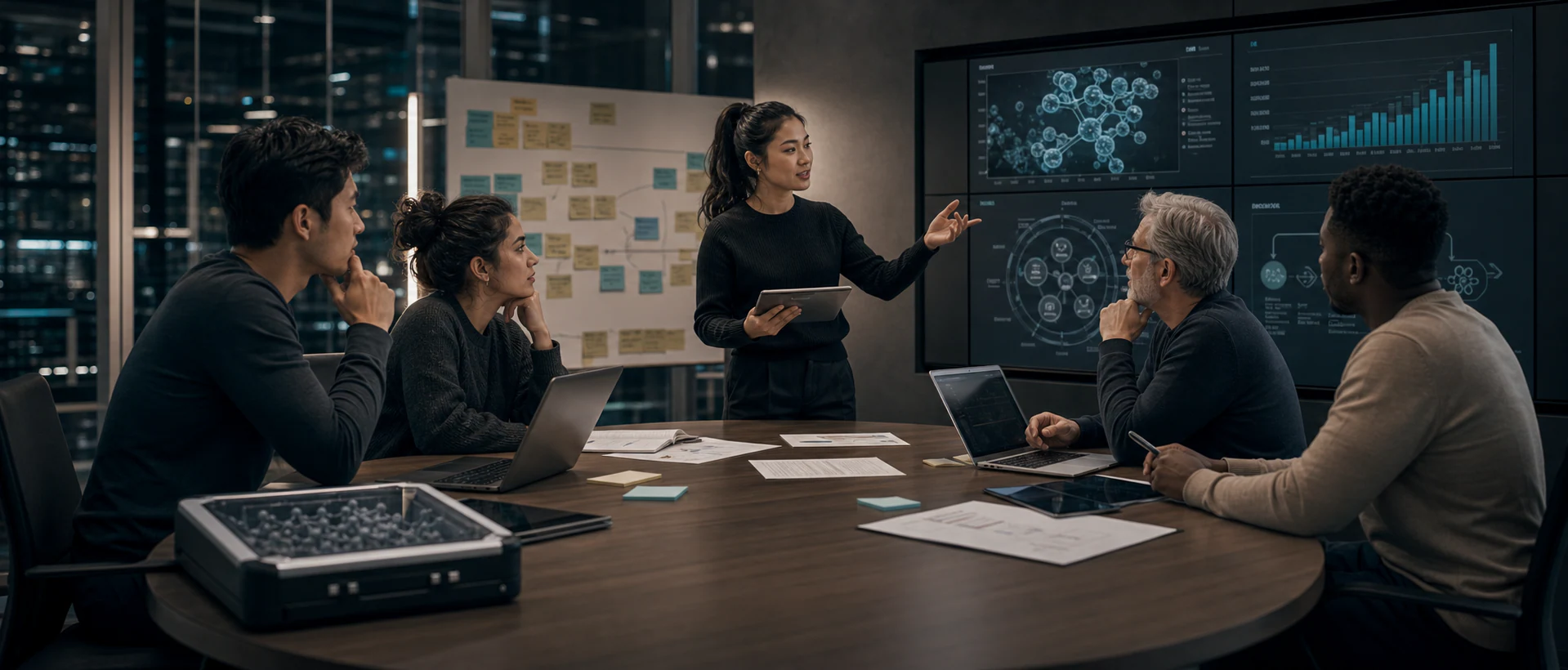 A pre-seed life-sciences founder team developing a venture strategy with a mentor