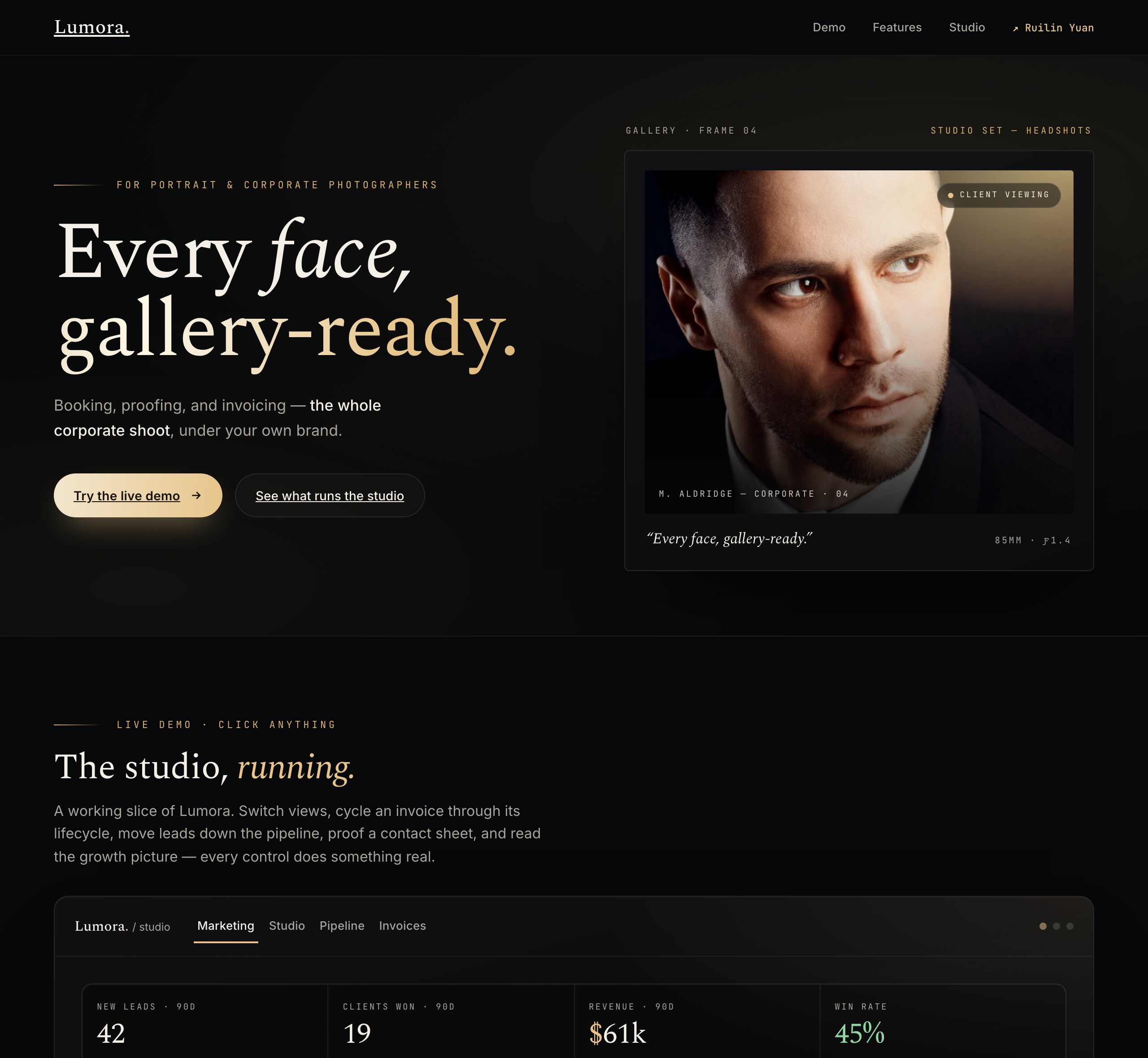 Lumora — studio CRM for photographers