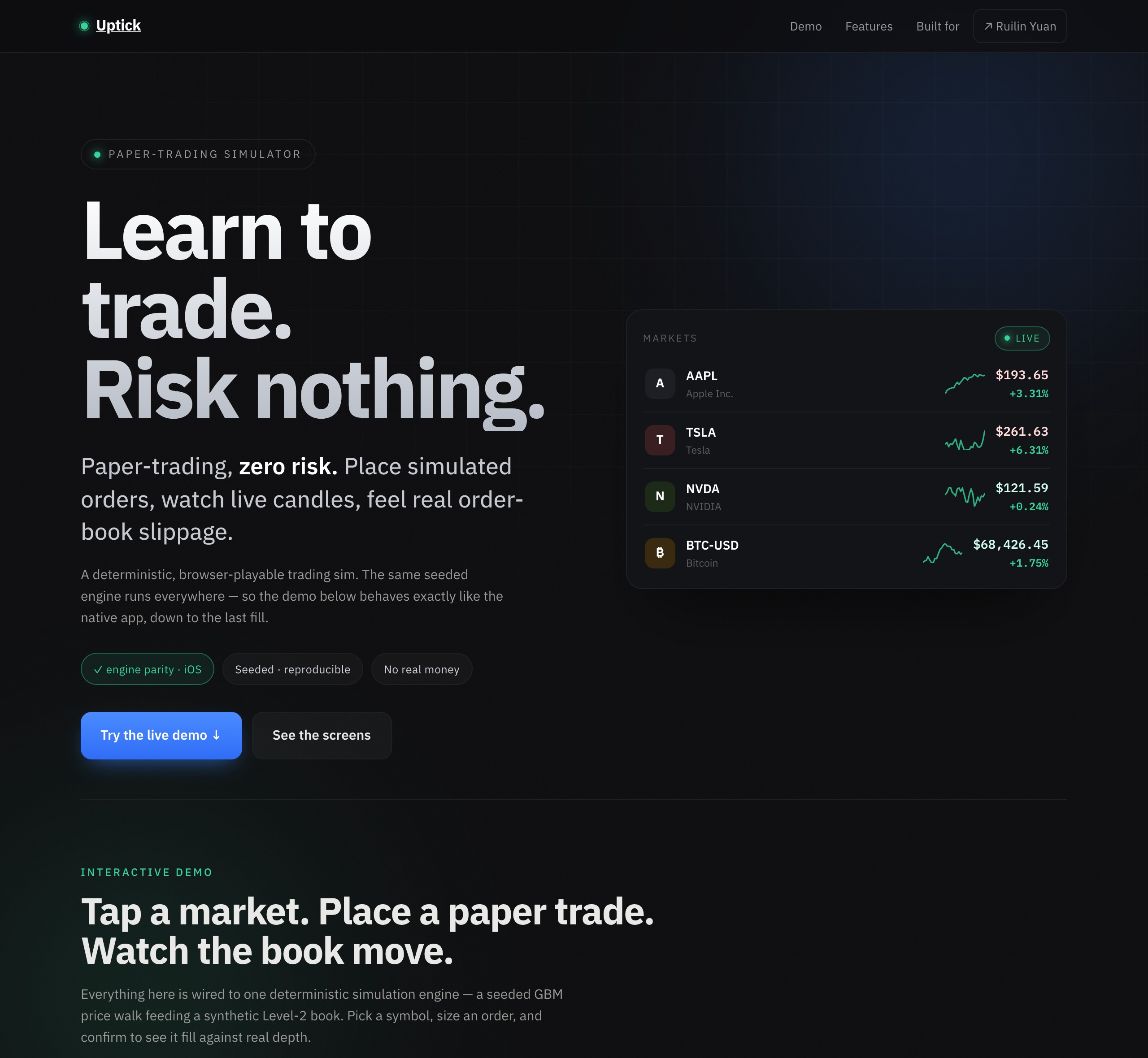 Uptick — paper-trading simulator